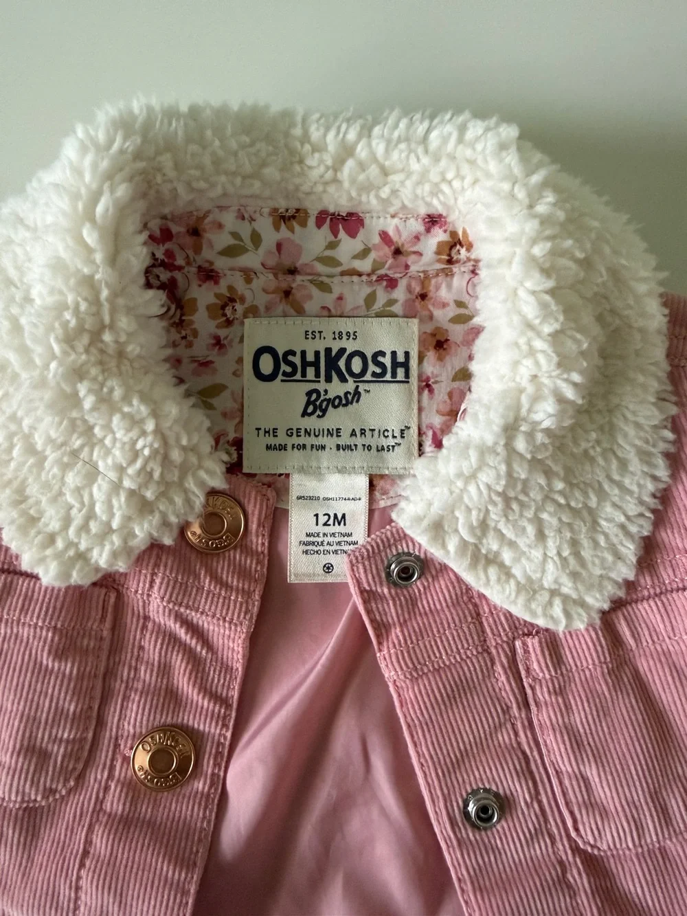 OshKosh B'gosh Pink Corduroy Jacket with White Sherpa Collar